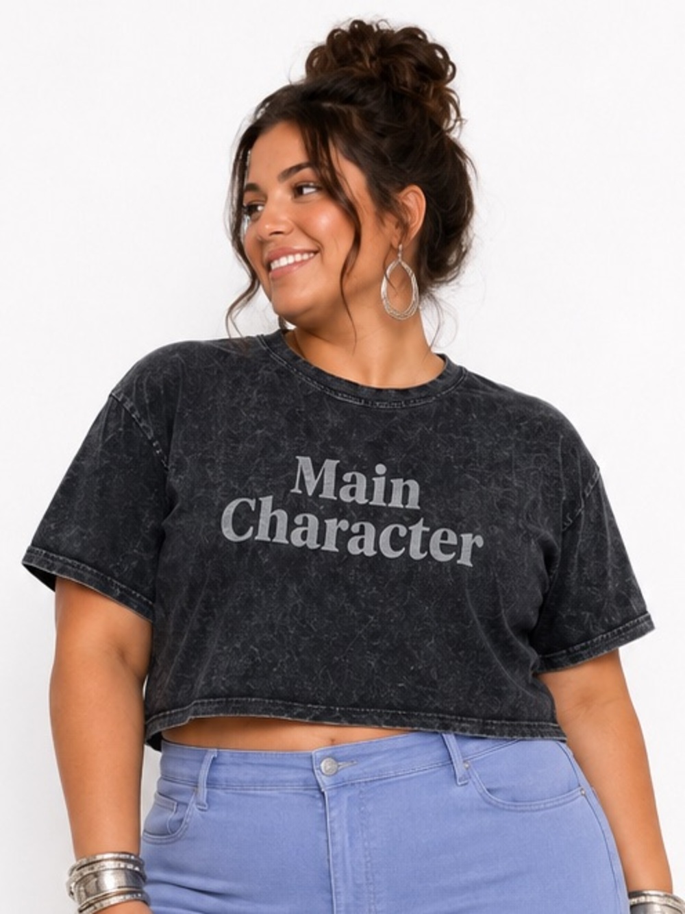Plus size 100% cotton heather black acidwash oversize crop tee 2X *2 for 20*